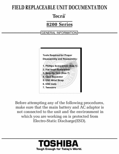 Toshiba Tecra 8200 Series Field Replaceable Unit Documentation, General Information - (4.412Kb) 3 Part File - pag. 11